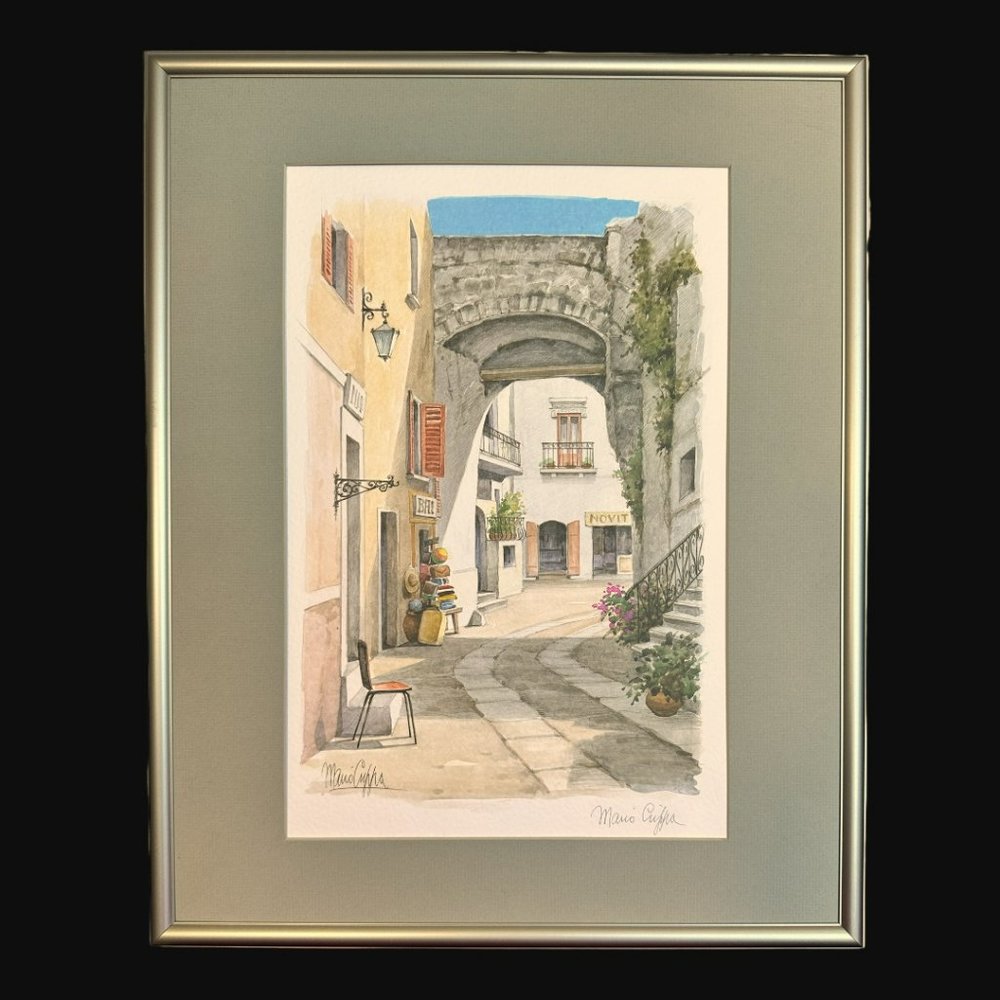 VINTAGE (1970s) MARIO CUPPA SIGNED "SORENTO" WATERCOLOR (EUC)